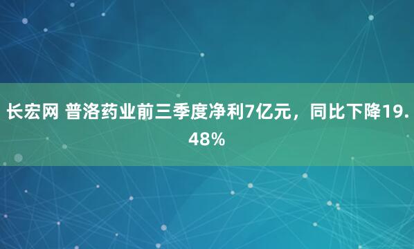 长宏网 普洛药业前三季度净利7亿元，同比下降19.48%